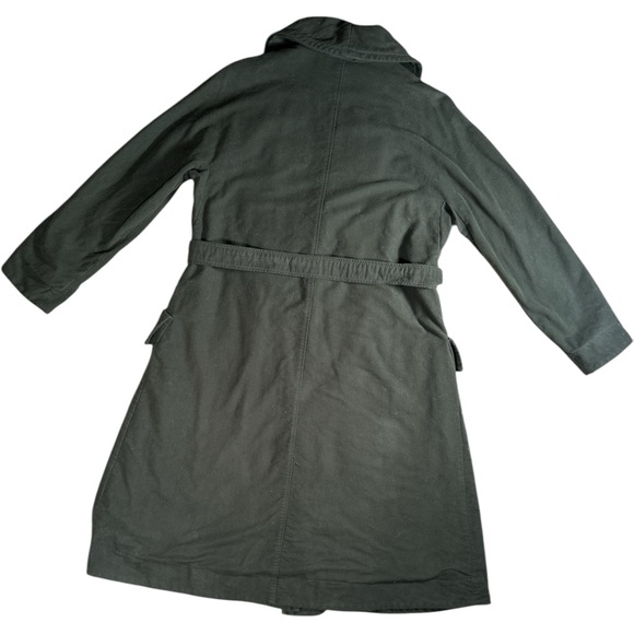 Free People Brushed Cotton Long Duster Belted Coat Medium Olive Green Heavy - Picture 2 of 16